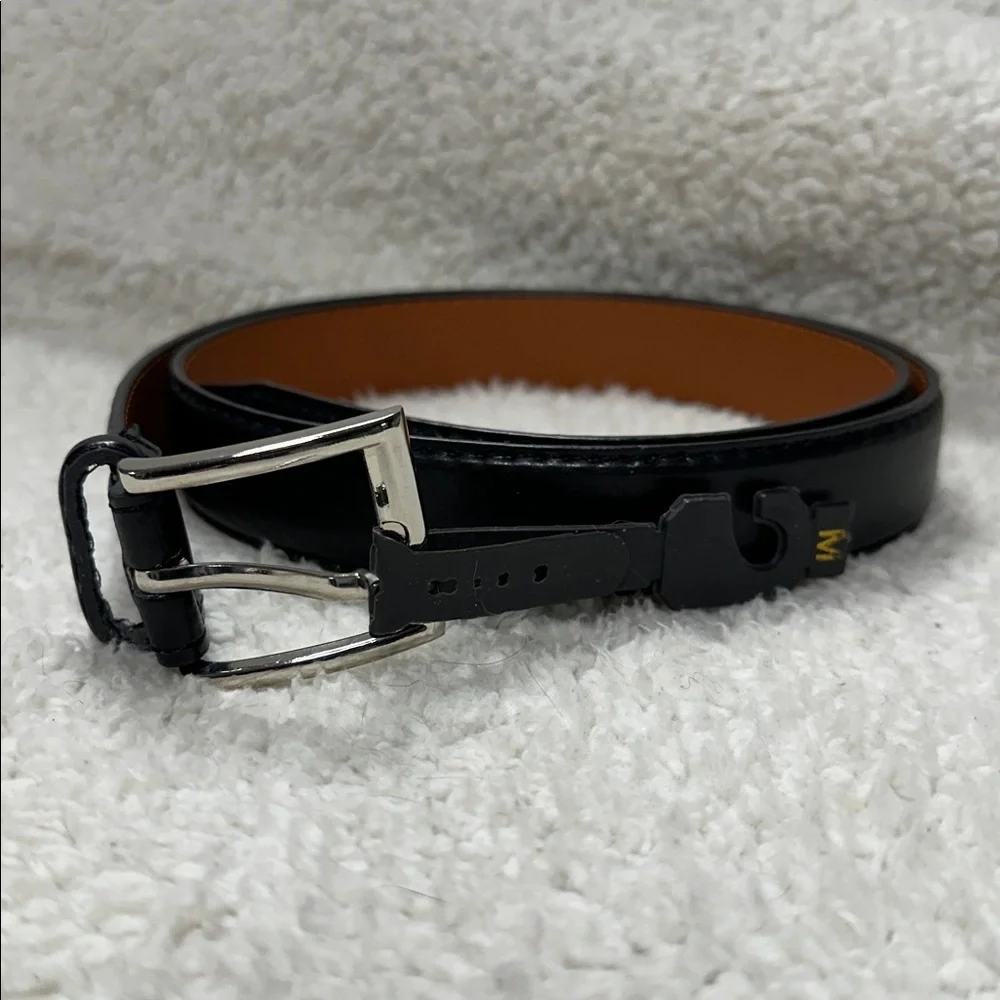 Men’s Black Leather Dress Business Belt, Silver Tone Buckle, 34-36 NWT